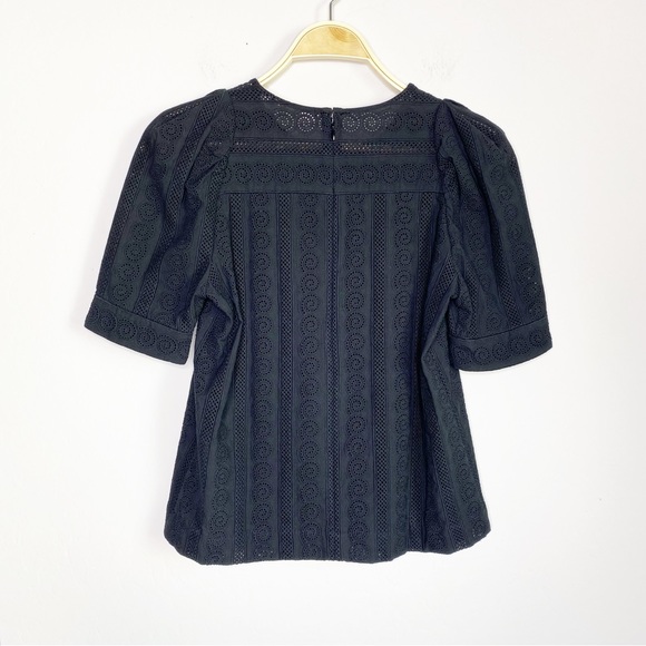 ALC Wallis Embroidered Puffed Sleeves Blouse Black Size 2 - Picture 3 of 11
